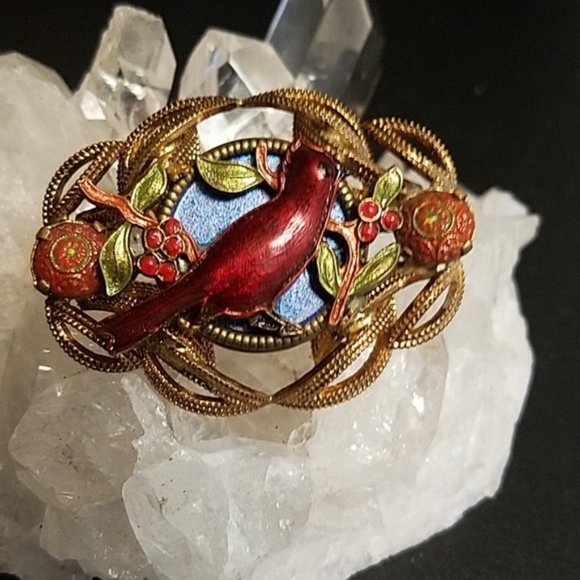 Vintage Enamel Cardinal Bird Brooch - Picture 4 of 5